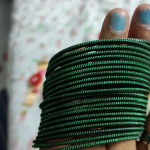 Metal Plain Green Bangles Set Of 20 Pcs