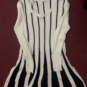 A Black Stripped White Flared Mini Dres