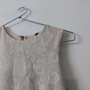 Pink Dress With White Design Work