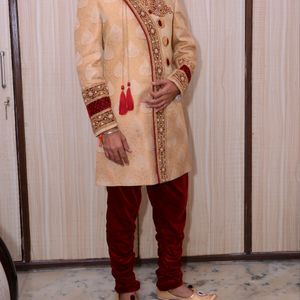 Groom Sherwani Golden & Maroon Color