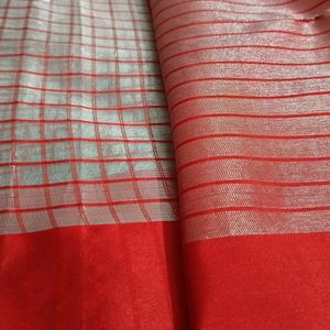 Red and White Checked Saree