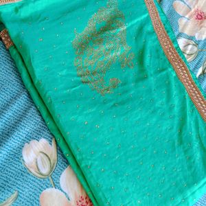 Heavy Stone Work Green Saree