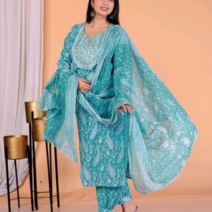 Afghani Salwar Suit With Cotton Dupatta