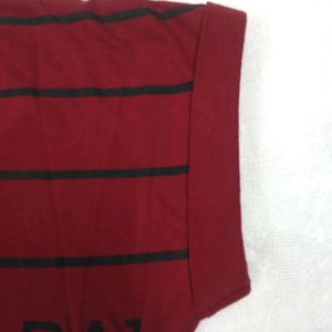 Dark Red Crop Top With Black Stripes