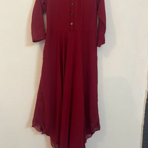 Maroon Gown With Belt