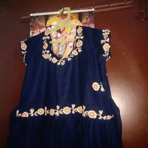 A Navya Blue Long Frock With Thread Work