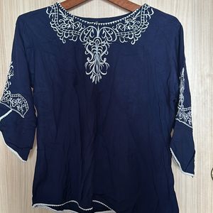 Navy Blue Embroidered Top