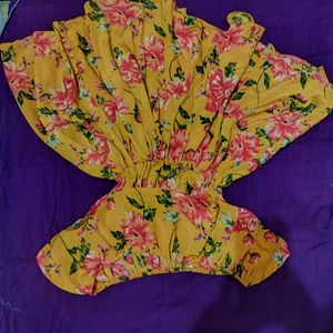 Yellow Printed Beautiful  Frock Top  . No Used