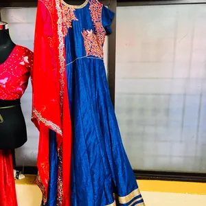 Navy blue gown with dupatta