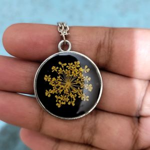 Golden Blossom Pendant Necklace - Resin Art