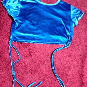 Blue ,Velvet Stretchable Party Wear Crop Top