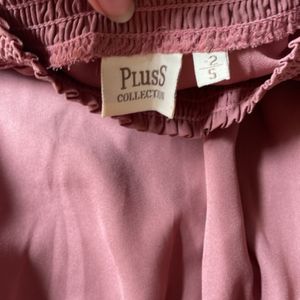 plusS Women Peach-Coloured Self Design Blouson Top