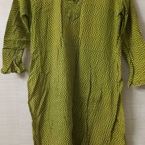 Green Kurta with Stripes Cotton Fabric