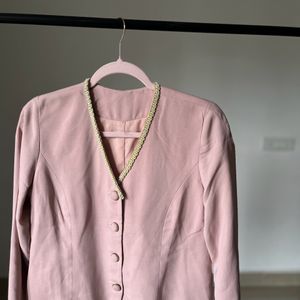 Button Down Peach Formal Blazer Tops