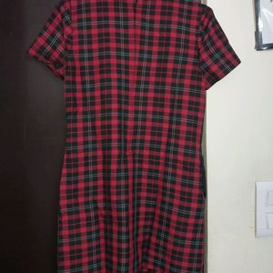 Mini Red Check Collared Dress