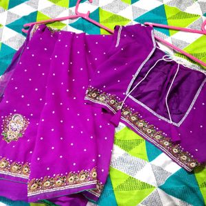 Purple Saree With Readymade Blouse And Freebies