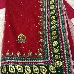 Embellished Border Party Wear Red Saree