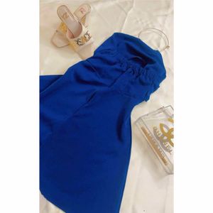 blue halter top with ring neck