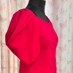 Fuchsia Pink Top Puffed Sleeves