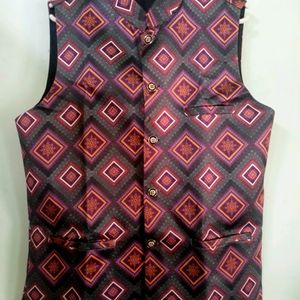 Men's Silk Navy Blue Kurta Pyjama & Printed jacket