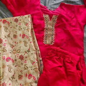 Red Handwork Kurthi Set