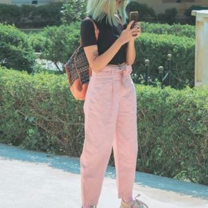 Bow Belt Light Pink Boyfriend Pants