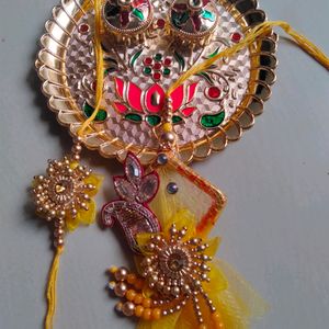 Jaipuri Design Rakhi and lumba set with Roli