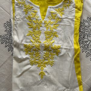 White And Lemon yellow Kurti