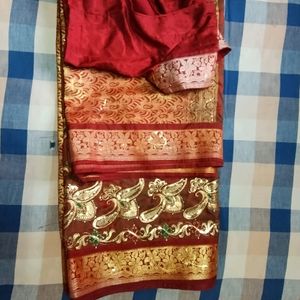 Greenish Maroon Grand Silk Saree With Blouse