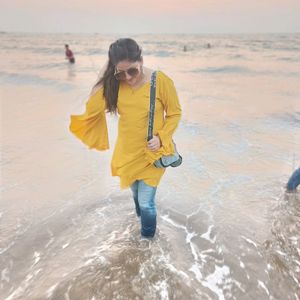 Beautiful Bell Sleeves Yellow Kurti