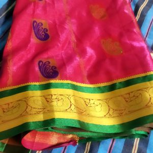 Pro Red Saree Green Border With Golden Design