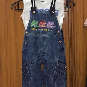 Denim Baba Suit With White Tshirt