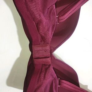 Wine Color Light Padded Bra Panty Set For 34 Bust