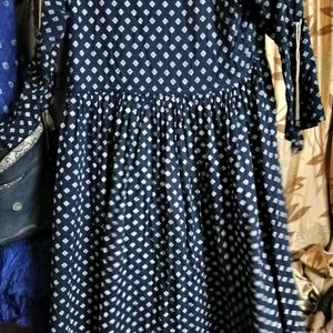 Anarkali Type Kurti, Navy Blue Colour With Dotted