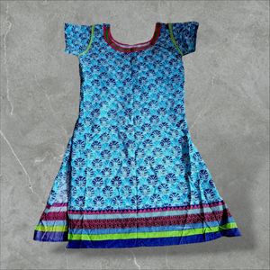 Blue Printed Cotton Kurti  (Size - S)