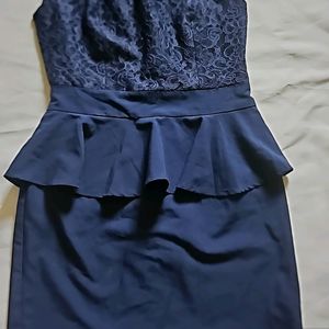 Imported Navy Blue Pelpum Lace Dress