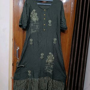 A Line Kurti Premium Quality Dark Green Colour