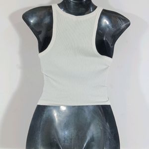 White Plain Casual Crop Top (Women)