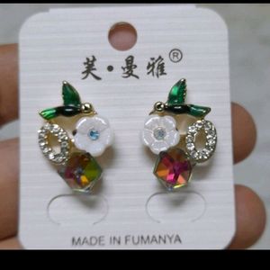 Flower and Green Bird Earrings
