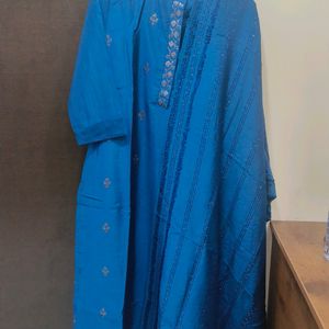 Blue-Kurta With Dupatta