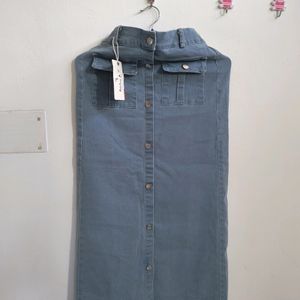 Blue Denim A-line Long Skirt