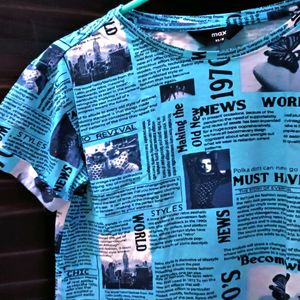 ♥️120. Light Blue Newspaper Print Top♥️