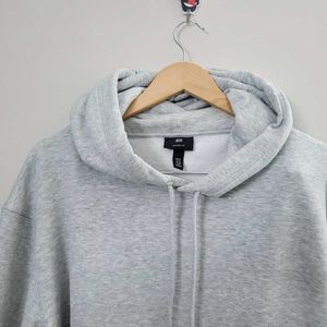 H&M Solid Grey Relaxed Fit Hoodie