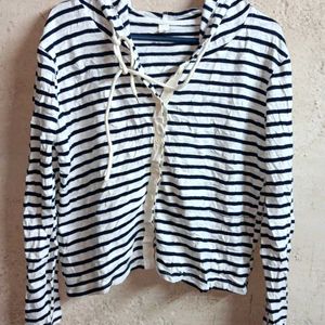 Trendy Fashion Crop Top Cardigan Hoodie Stripped