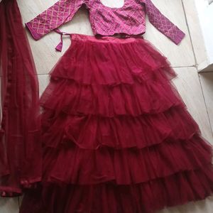 Frill Maroon Lehanga