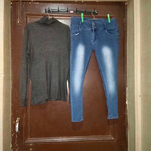 Women Turtle Neck Winter Top And Jeans Free