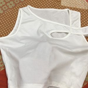 Women White Cut Style Top