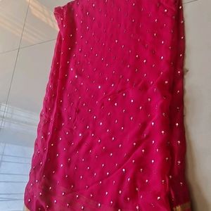 Dark Pink Real Mirror Heavh Georgette Saree