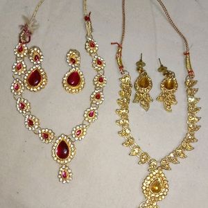 Pink and Golden Color Jewellery Set