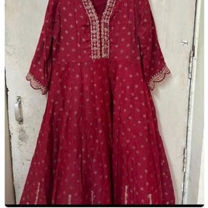 Maroon Anarkali Suit With Dupatta Pant